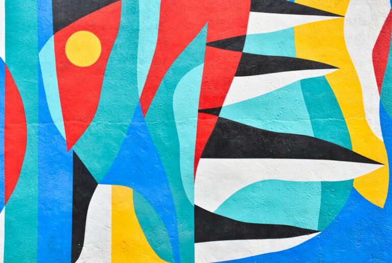 red blue and white abstract painting